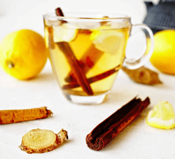 Ginger tea with cinnamon or lemon